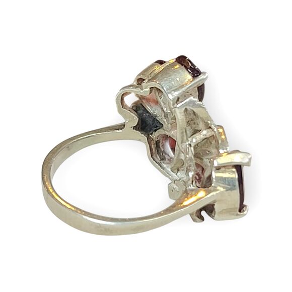 Vintage 1940 Vintage 1940\'s Pear Cut Garnet Marcasite 925 Sterling Silver Ring sz